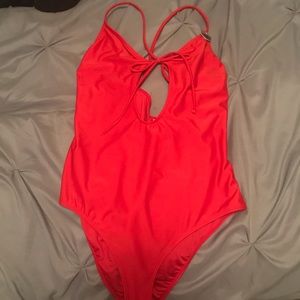 Red keyhole one piece swimsuit